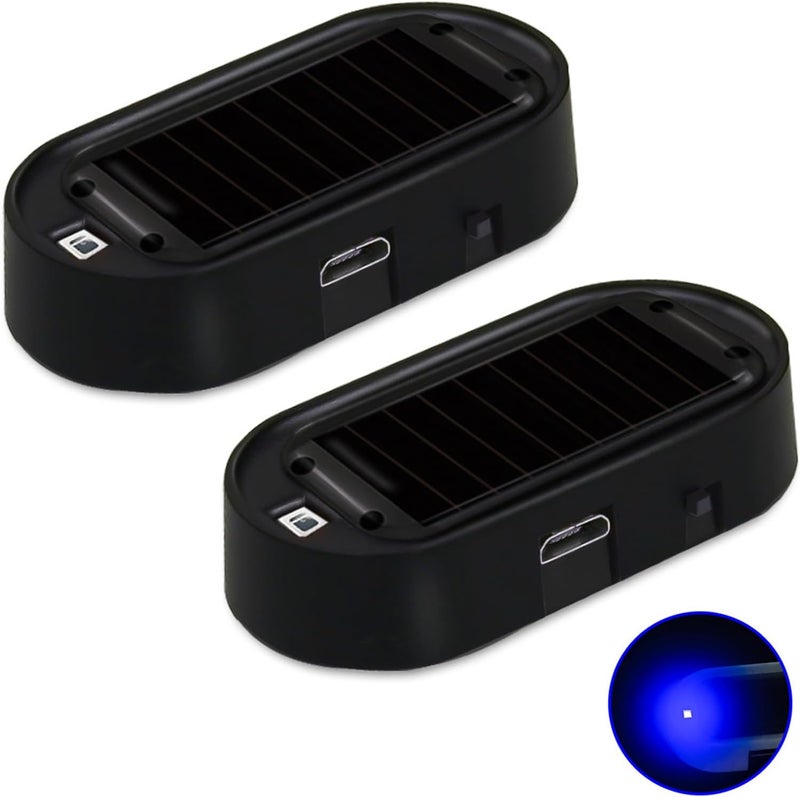 Shudyear Car Solar Power Simulated Dummy Alarm，New Model&Brighter & Clearer，Anti-Theft LED Flashing Security Light Fake lamp with USB Charger Port，2PCS (Blue) - Image 1